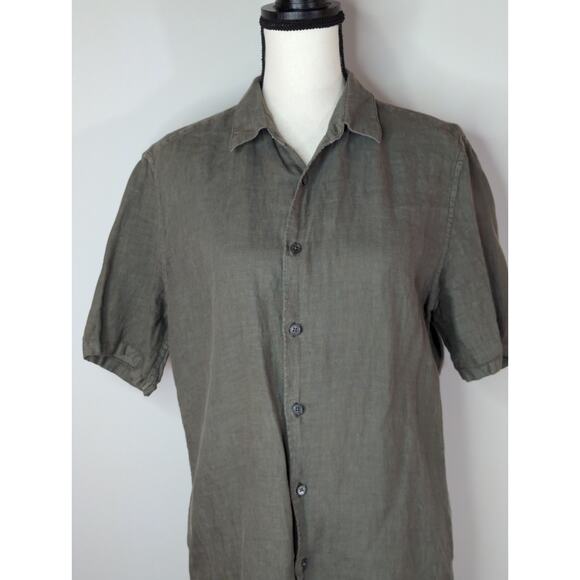 Theory Green Button Up Linen Short Sleeve Casual Top Women's Small - Picture 2 of 7